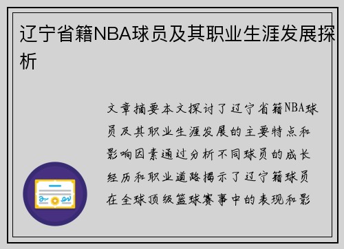 辽宁省籍NBA球员及其职业生涯发展探析